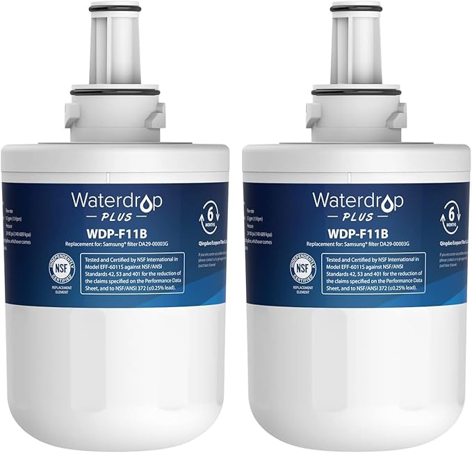 Waterdrop Plus DA29-00003G NSF 4015342 Certified Refrigerator Water Filter, Replacement for Samsung DA29-00003G, DA29-00003B, DA29-00003A, Aqua-Pure Plus, HAFCU1, 2 Filters (Package May Vary)