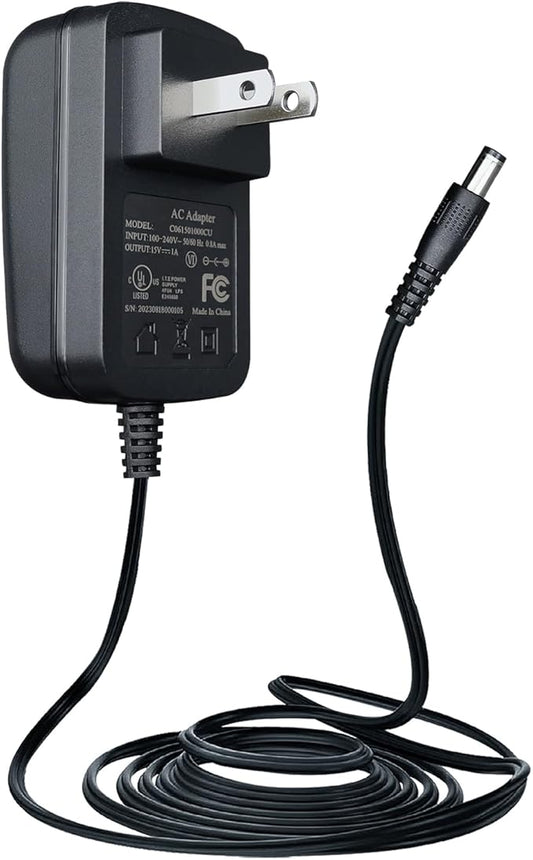 UL Listed 15V 1A Universal Power Supply Adapter, AC to DC 15V 100mA1000mA 15W 5.5mm x 2.1mm Wall Charger, 5ft1.5M Long Power Supply Cord for Litter Robot, Car Jump Starter and More DC 15V Devices