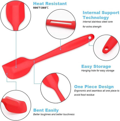 YAKOLAK Premium Silicone Non-Stick Heat Resistant Spatulas with Steel Core Kitchen Utensils Non-Stick for Cooking, Baking and Mixing, 9 Inch Red