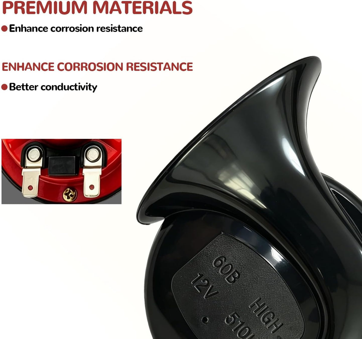 300DB Super Loud Car Horn, 12V Waterproof Air Horn Replacement Kit, Electric Snail Horn for Cars, Motorcycles, Trucks, Bicycles, Marine Cars, Universal Automotive Accessories (Mounting Hardware is black)