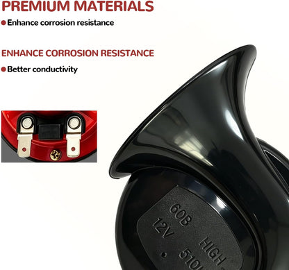 300DB Super Loud Car Horn, 12V Waterproof Air Horn Replacement Kit, Electric Snail Horn for Cars, Motorcycles, Trucks, Bicycles, Marine Cars, Universal Automotive Accessories (Mounting Hardware is black)