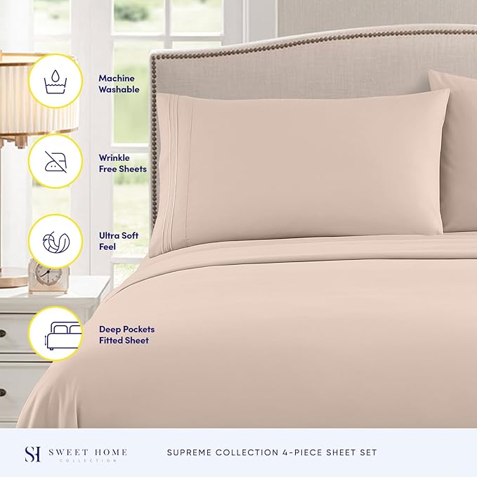 1800 Thread Count Sheet Set Ai Soft Egyptian Quality Brushed Microfiber Sheets Ai Luxury Bedding Set with Flat Sheet, Fitted Sheet, 2 Pillow Cases, Queen
