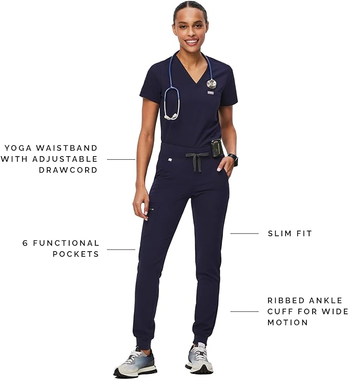 FIGS Zamora Jogger Scrub Pants for Women — Slim Fit, 6 Pockets, Yoga Waistband, Ribbed Ankle Cuffs, Anti-Wrinkle