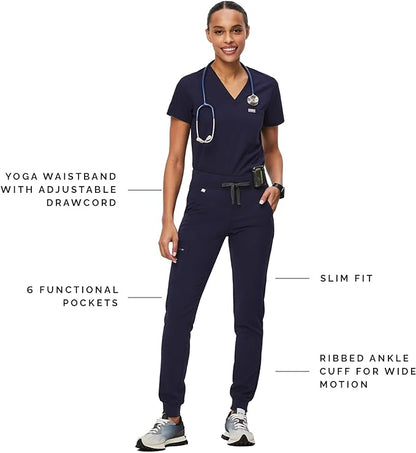 FIGS Zamora Jogger Scrub Pants for Women — Slim Fit, 6 Pockets, Yoga Waistband, Ribbed Ankle Cuffs, Anti-Wrinkle