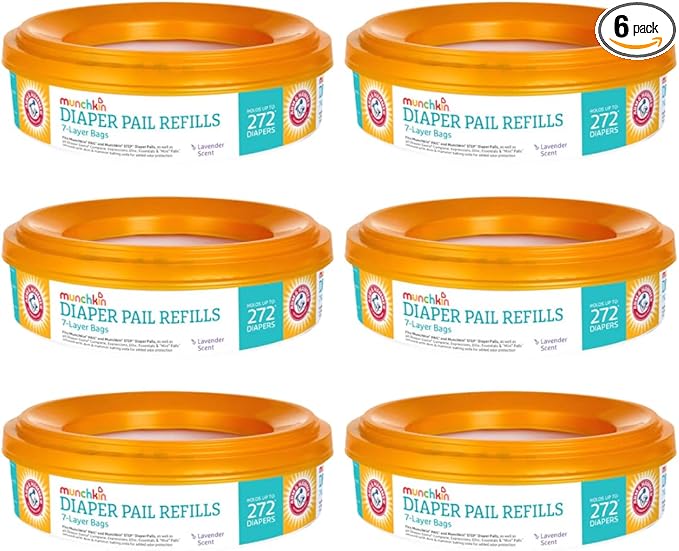6 Munchkin AH Diaper Pail Refill Rings, Each Holds up to 272 Newborn Diapers, 6 Pack