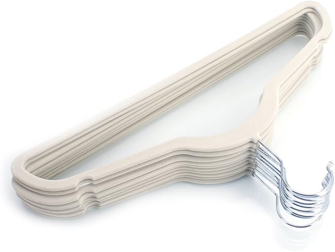 10 Pack Clothes Hangers, Space Saving Non Slip Suit Hangers Coat Hangers Strong and Durable 360 Degree Chrome Swivel Hook 17.71" x 0.2" x 9.65" (Ivory White)