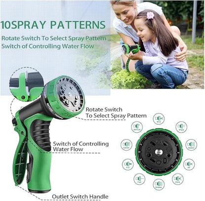 JB XpandaHose 100ft Expandable Garden Hose with Holder - Heavy Duty Superior Strength 3750D - 4 -Layer Latex Core - Extra Strong Brass Connectors and 10 Spray Nozzle wStorage Bag (Green 100)