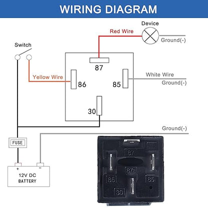 3040Amp Automotive Relay with Socket Heavy Duty for Truck Car Van Motorcycle Boat Relay 1-Pack 5 Pin 12V DC