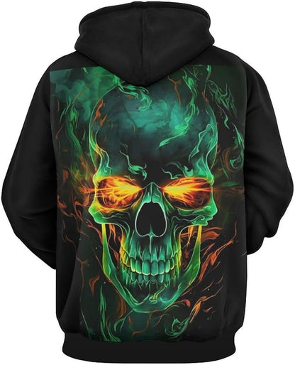 Flame Skull Unisex Hoodies Hooded Sweatshirt with Big Pockets