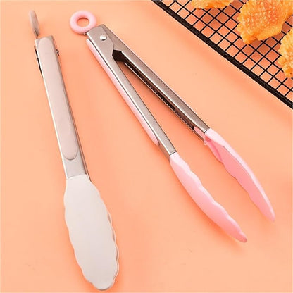 Tongs Stainless Steel Tongs for Cooking Household Bread Tongs Barbecue Tongs Steak Tongs Food Tongs Multi Function Tongs Kitchen Tongs(Beige)
