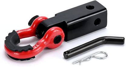 2" Shackle Hitch Receiver with 34" Red D Ring Shackles, 58" Screw Pin, Pickup Truck Shackle Receiver Has A Break Strength of 45,000Lbs, Towing Accessories for Truck Jeep Recovery Work