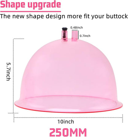 ZILAMPU Vacuum Cupping Machine Accessories, XXL 10 inch Diameter Big Buttock Shape Suction Therapy Cups 250MM with Y Hose for Butt Lift,Body Massage (Pink-1 Pair)