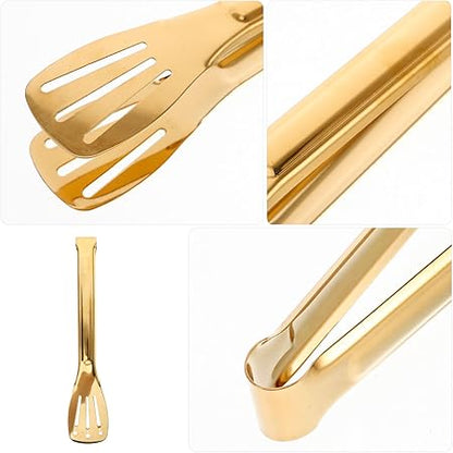 Unomor Thickened 304 Stainless Steel 3-Line Food Clamp for Steak Barbecue Meat Bread Cake Kitchen Tongs Elegant Gold Color