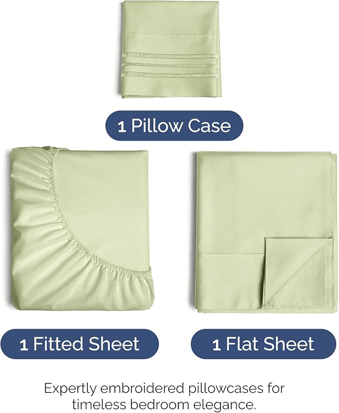 Twin XL Size 3 Piece Sheet Set - Comfy Breathable  Cooling Bed Sheets Set - Hotel Luxury Bedding for Women, Men, Kids  Teens - Deep Pockets, Easy-Fit and Wrinkle Free - Oeko-Tex - Light Sage Green
