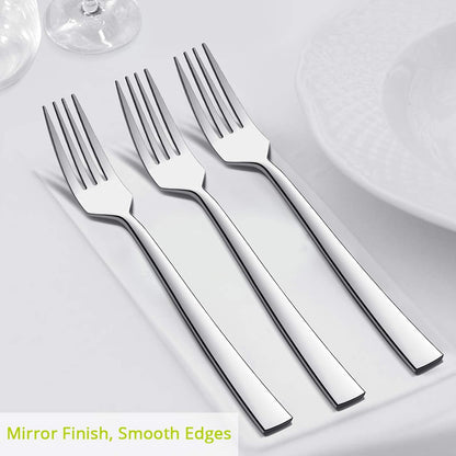 Dinner Forks Set of 8, E-far 7.9 Inch Stainless Steel Forks for Home, Kitchen or Restaurant, Non-toxic & Mirror Polished, Squared Edge & Dishwasher Safe