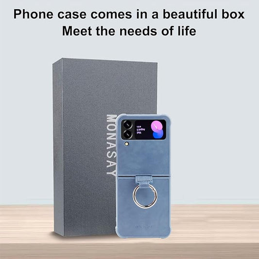 Phone Case Compatible for Galaxy Z Flip 4,[Screen Protector Not Included] Leather Cell Phone Cover with Ring Fit for Samsung Galaxy Z Flip 4 5G (Blue)
