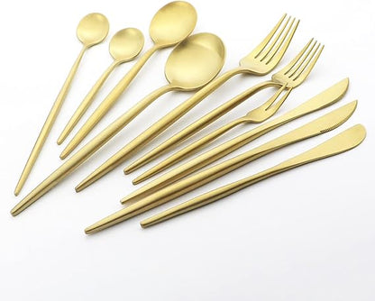 Dessert Knives Set of 4, Matte Gold Flatware Stainless Steel Silverware Knife Bulk, 7.87-Inch Eating Utensils Sets, 4-Piece Table Knives Satin Finished, Dishwasher Safe
