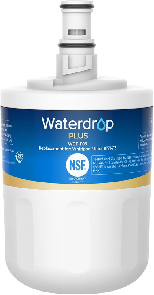 Waterdrop Plus 8171413 Refrigerator Water Filter, Replacement for Whirlpool 8171413, 8171414, EDR8D1, Kenmore 46-9002, NSFANSI 4015342 Certified, Reduce PFAS (Package May Vary)
