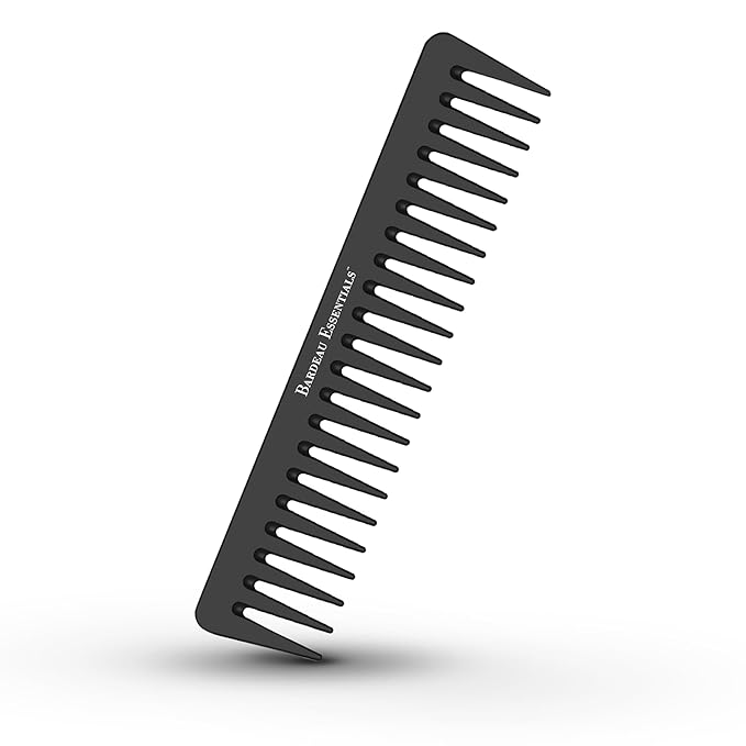 Black Carbon Wide Tooth Comb for Curly and Straight Hair (7 inch) - Professional Detangling Comb for Men & Women - Detangler Big Tooth Comb for Curls and Wet Hair - Large Barber Comb for Hair Styling