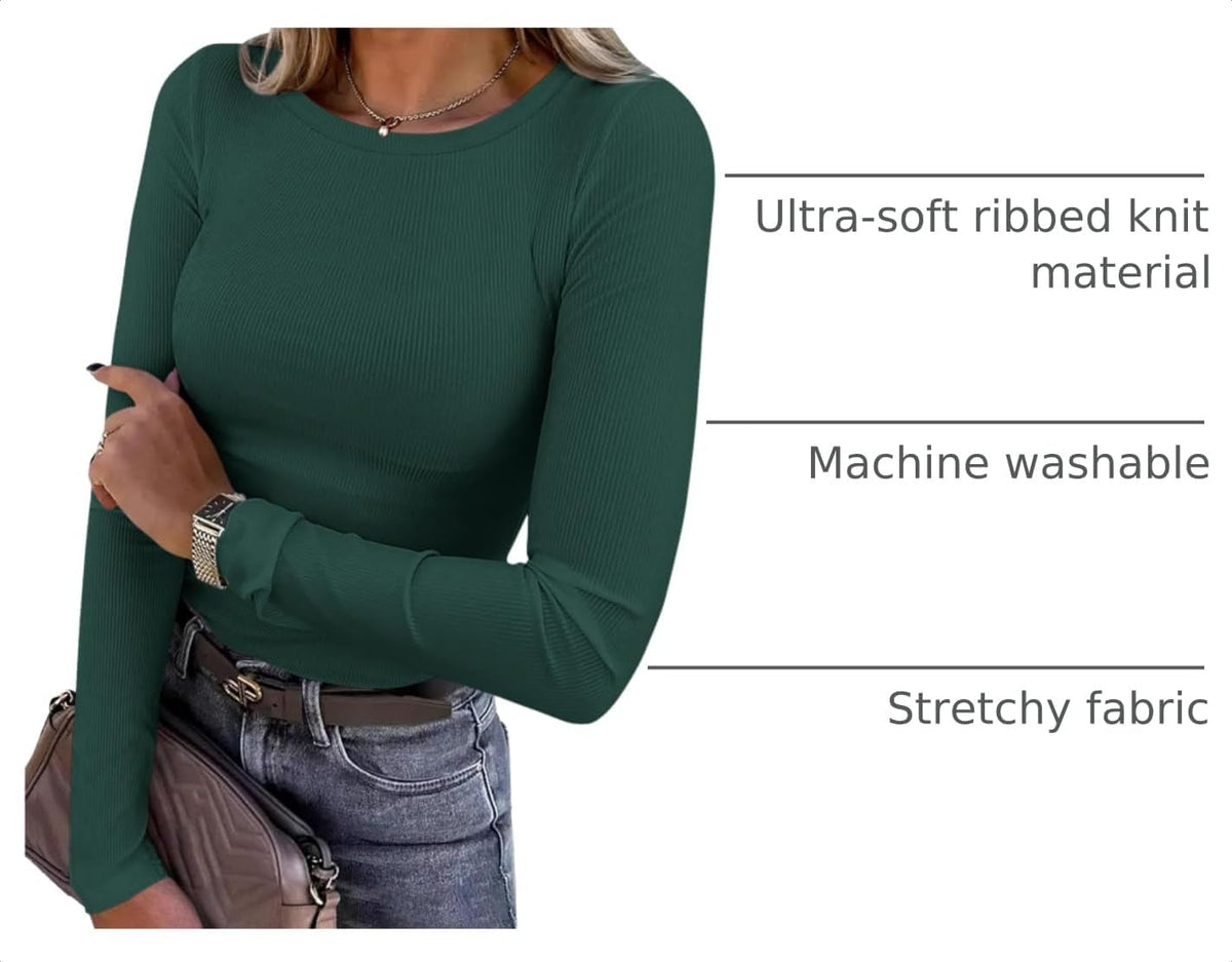 Women 2026 Fall Clothes Long Sleeve Shirts Ribbed Knit Fitted Basic Tee Going Out Tops Underscrub Casual Outfits
