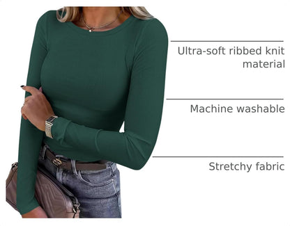 Women 2026 Fall Clothes Long Sleeve Shirts Ribbed Knit Fitted Basic Tee Going Out Tops Underscrub Casual Outfits