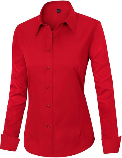 J.VER Womens Dress Shirts Long Sleeve Button Down Shirt Wrinkle-Free Business Casual Blouse Office Work Tops