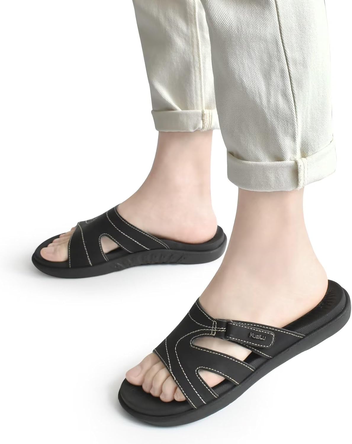 KuaiLu Womens Fashion Orthotic Slides Ladies Athletic Yoga Mat Memory Foam Walking Sandals Thick Cushion Recovery Summer Beach Slippers Comfortable Plantar Fasciitis Arch Support