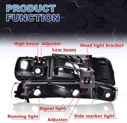 PIT66 LED DRL Headlights, Compatible with Chevy Silverado 1999-2002 Suburban Tahoe 2000-2006 Headlamp, Smoky lens Black Housing Amber Reflector