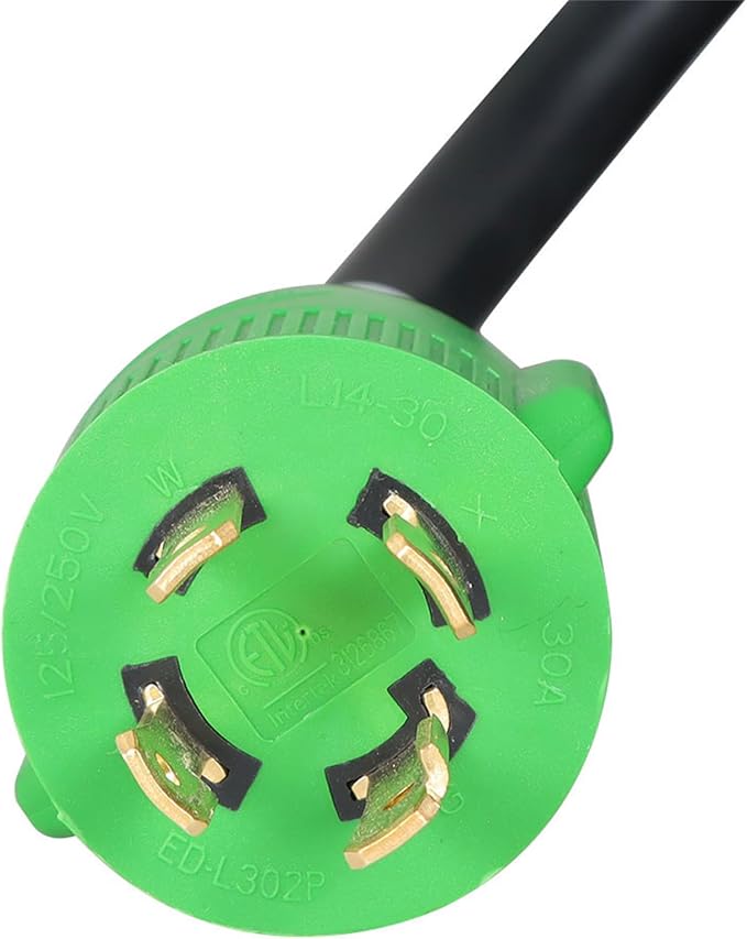 labwork 15FT 4 Prong 30 Amp Generator Extension Cord Green Connector Replacement for L14-30P to L14-30R Generator Cable