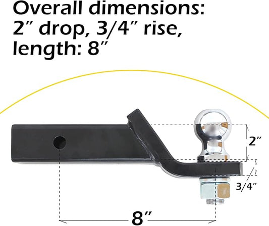 MaxxHaul 50547 Trailer Hitch Mount with 2 inch Ball and Pin - Fits 2 inch Receiver 2 inch Drop 7,500 lbs Capacity