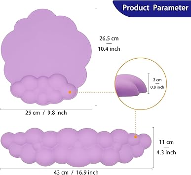 HOTTYAO Cloud Mouse Pad Wrist Support Keyboard Wrist Rest Set Ergonomic Wrist Support for Typing Pain Relief Portable for Computer Office Gaming (Lavender Purple-L)