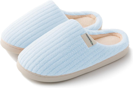 HUXMEYSON Slippers for Women, Warm Memory Foam Comfy House Slippers with Anti-Skid Rubber Sole for Indoor and Outdoor