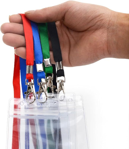 Lanyards 50 Pcs Bulk Lanyard for Id Badges Flat Black Lanyard with Badge Clip Swivel Hook (50, Black)