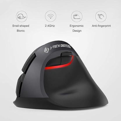 J-Tech Digital Wireless Ergonomic Vertical Mouse for Small Hands with USB Nano Transceiver, AA Battery, 3 DPI, Compatible with Mac and PC, Black V628M-2.4G
