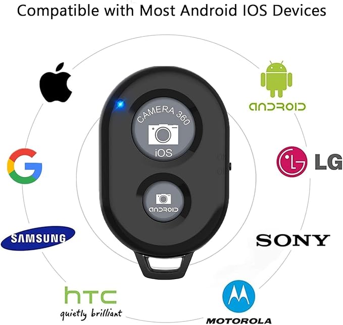 Wireless Remote Control Shutter Buttons for iPhone and Android Smartphones, 1, Black, Round with Microfiber Cleaning Cloth