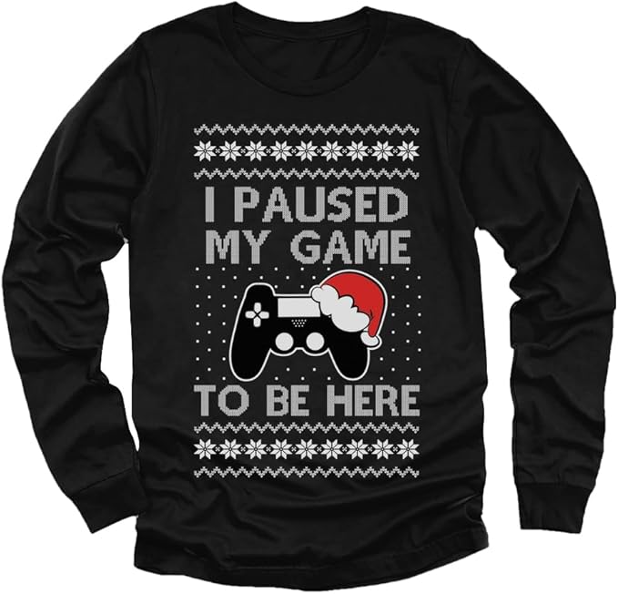 Tstars Gaming Boys Ugly Christmas Shirt I Paused My Game to Be Here Xmas Holiday Long Sleeve T-Shirt for Youth Kids