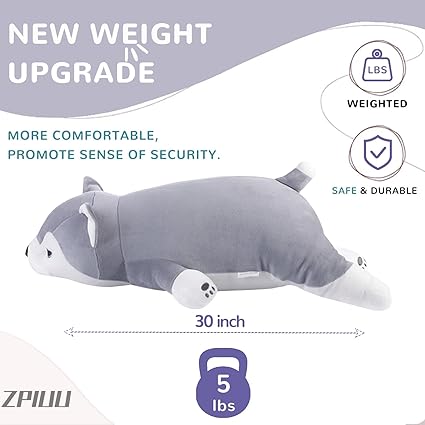 30" Weighted Stuffed Animals Giant Weighted Pillow Toy for Kids  Adults, Soft and Huggable Husky Plush Gift for Boys  Girls 5 lbs Large Stuffed Dog Toys