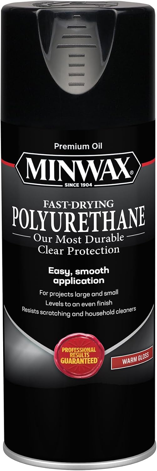 Minwax Fast Drying Polyurethane Spray, Protective Wood Finish, Clear/Warm Gloss, 11.5 oz. Aerosol Can ( Packaging May Vary)