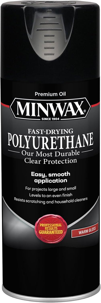 Minwax Fast Drying Polyurethane Spray, Protective Wood Finish, Clear/Warm Gloss, 11.5 oz. Aerosol Can ( Packaging May Vary)