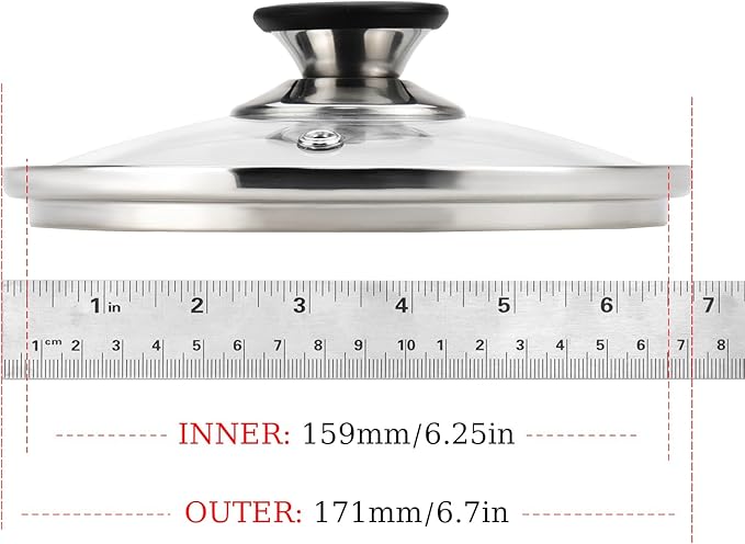 Universal Round Lid for Pans 6.5 Inch Tempered Glass Pot Lid, with Steam Vent Hole and Heat Resistant Handle Easy to Use Replacement Frying Pan Cover Cookware