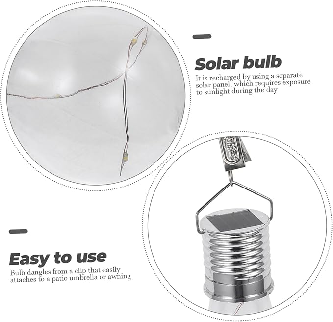 DOITOOL Solar Hanging Light Bulb Rotatable Outdoor Led Lamp with Transparent Shell Warm White Light for Garden Patio and Camping Low Power Consumption Hours Usage