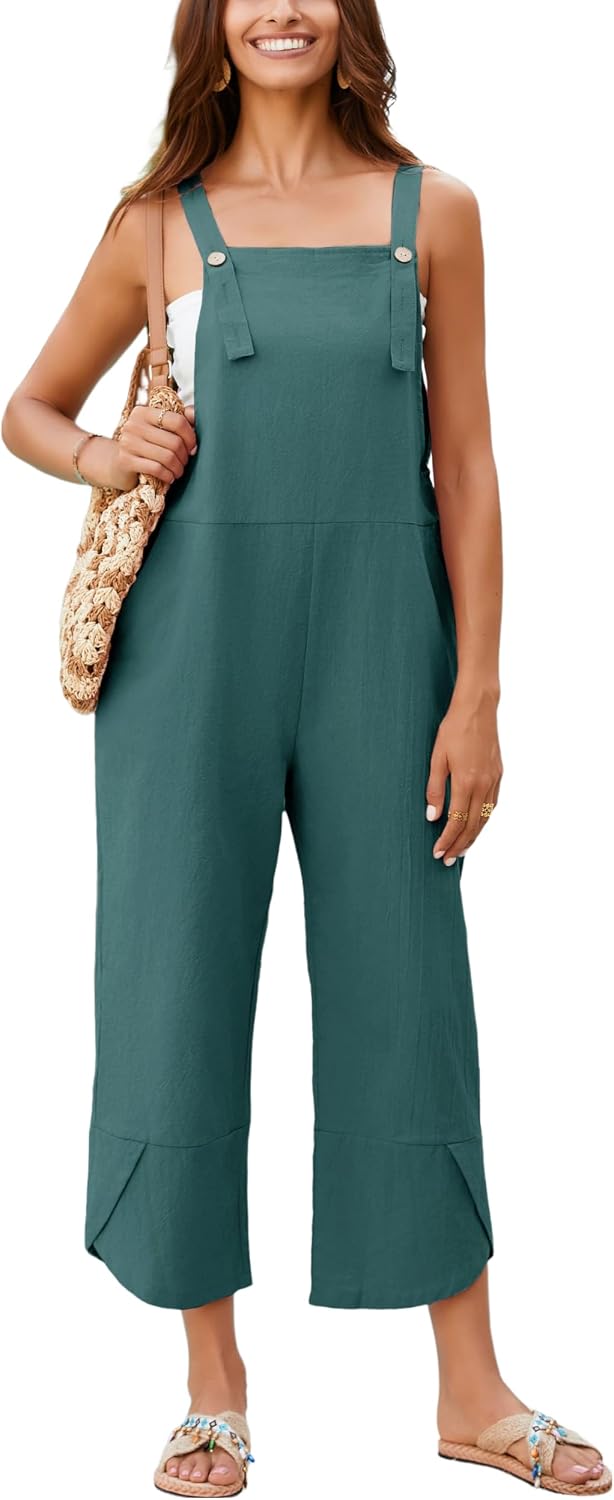 UANEO Womens Cotton Adjustable Casual Summer Bib Overalls Jumpsuits with Pockets