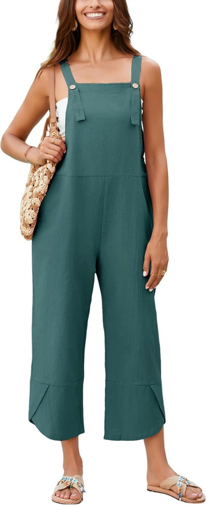 UANEO Womens Cotton Adjustable Casual Summer Bib Overalls Jumpsuits with Pockets