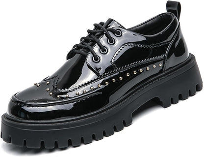 Men's Patent Leather Platform Dress Shoes Classic Round Toe Thick Lug Sole Lace Up Oxfords Comfort Block Heel Derby Business Casual Shoes .