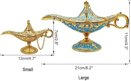 Hourwof Aladdin Genie Lamp Vintage Legend Aladdin Magic Lamp Wishing Light Arabian Costume Props Party Wedding Table Decoration Birthday Gift,Small Gold