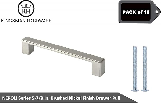 Kingsman NEPOLI Series (Pack of 10) Solid Zinc Alloy Drawer Pull Cabinet Handle (5-78 in., Brushed Nickel Finish)