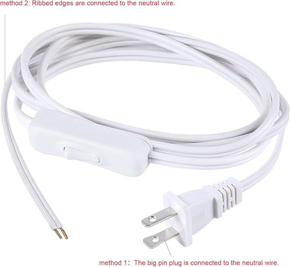 Lamp Cord has Button Switch UL304 2A/120V,Plug,Stripped Ends Ready for Wiring 18 AWG SPT-2, White (6FT)