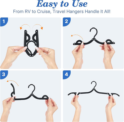Travel Hangers, Portable Folding Hangers for Suitcase, Cruise Ship Essentials, Space Saving Clothes Hanger with Non-Slip Grooves for Vacation, Business Trip, Dorm (10 Pack Black)