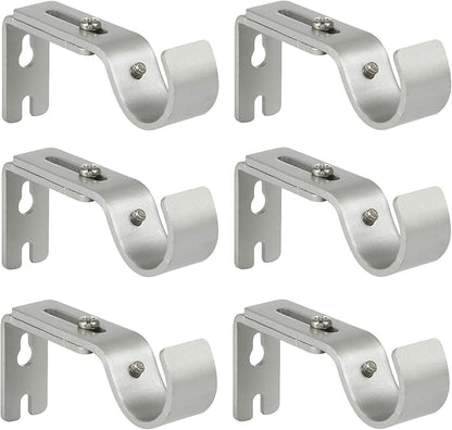 Heavy Duty Adjustable Curtain Rod Brackets Rod Holders for 1 Inch Rod, Silver Color, (Set of 6)