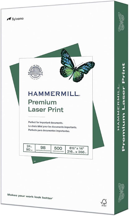Hammermill 104612 Laser Print Office Paper, 98 Brightness, 24lb, 8-1/2 x 14, White, 500 Sheets/RM